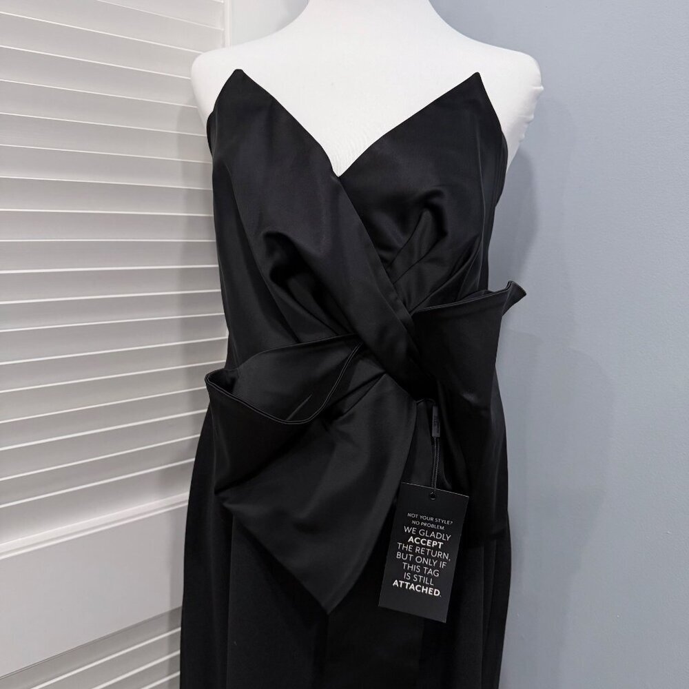 WHBM Black Satin Strapless Bow Dress Size 14 Cocktail Event Party Holiday NEW - Picture 3 of 12